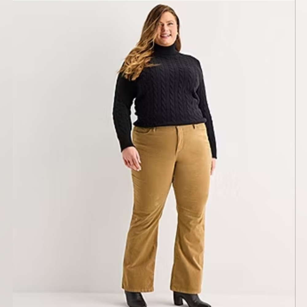 ST JOHN'S BAY  TAN SECRETLY SLENDER STRETCH CORDUROY BOOT CUT 9 PANTS 22W NWT